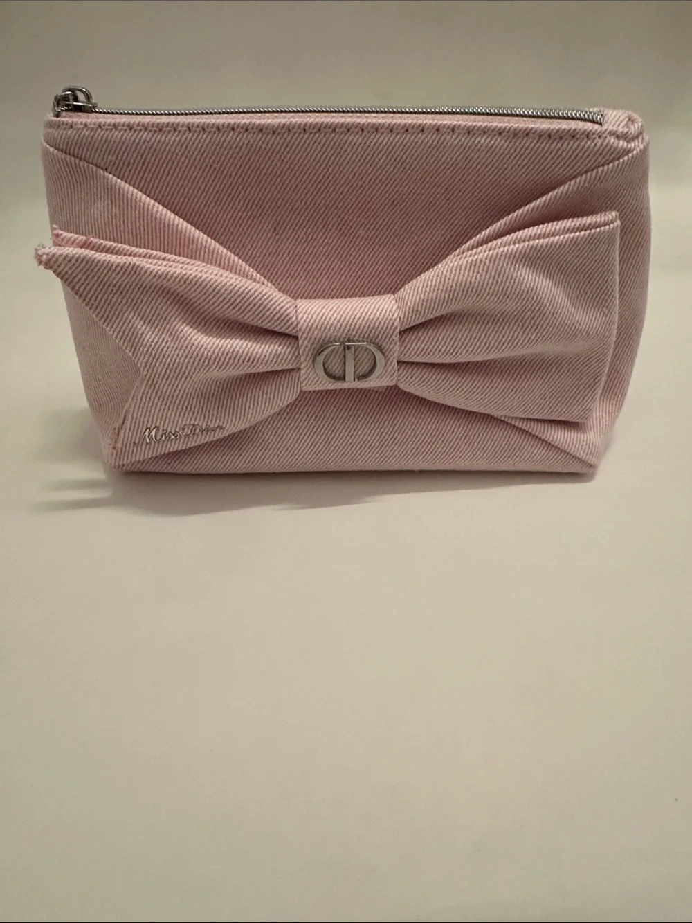 Dior Light Pink Bow Zip Cosmetic Pouch